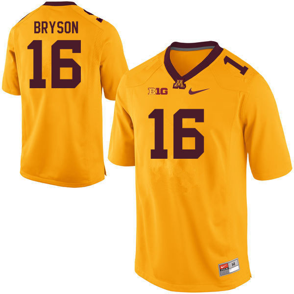 Men #16 Coleman Bryson Minnesota Golden Gophers College Football Jerseys Sale-Gold